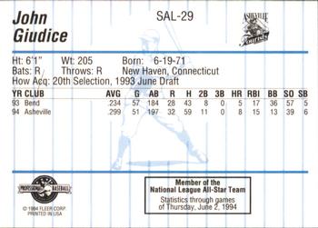 1994 Fleer ProCards South Atlantic League All-Stars #SAL-29 John Giudice Back