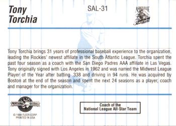 1994 Fleer ProCards South Atlantic League All-Stars #SAL-31 Tony Torchia Back