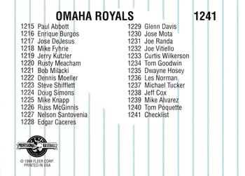 1994 Fleer ProCards #1241 Omaha Royals Checklist Back
