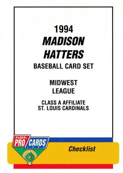 1994 Fleer ProCards #151 Madison Hatters Checklist Front