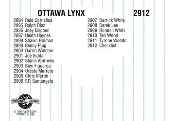 1994 Fleer ProCards #2912 Ottawa Lynx Checklist Back