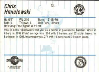 1994 Fleer ProCards #34 Chris Hmielewski Back