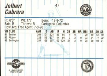 1994 Fleer ProCards #47 Jolbert Cabrera Back