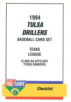 1994 Fleer ProCards #261 Tulsa Drillers Checklist Front