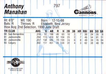 1994 Fleer ProCards #797 Anthony Manahan Back