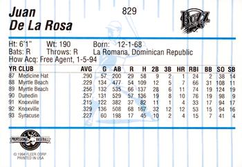 1994 Fleer ProCards #829 Juan De La Rosa Back