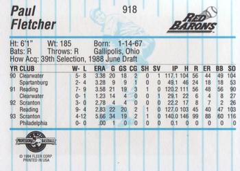 1994 Fleer ProCards #918 Paul Fletcher Back