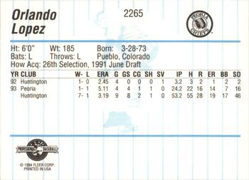 1994 Fleer ProCards #2265 Orlando Lopez Back