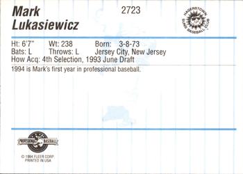 1994 Fleer ProCards #2723 Mark Lukasiewicz Back