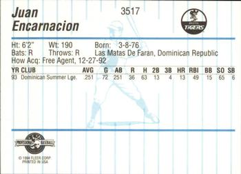 1994 Fleer ProCards #3517 Juan Encarnacion Back