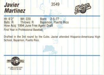 1994 Fleer ProCards #3549 Javier Martinez Back