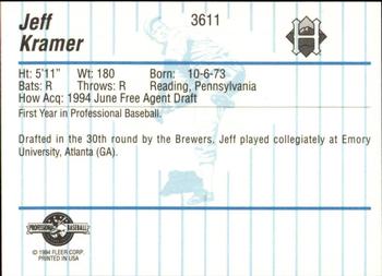 1994 Fleer ProCards #3611 Jeff Kramer Back