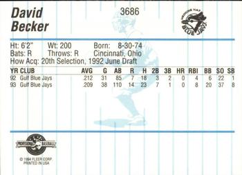 1994 Fleer ProCards #3686 David Becker Back
