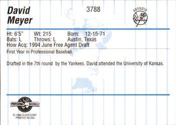 1994 Fleer ProCards #3788 David Meyer Back