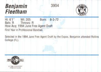 1994 Fleer ProCards #3904 Benjamin Fleetham Back