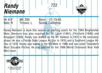 1994 Fleer ProCards #722 Randy Niemann Back