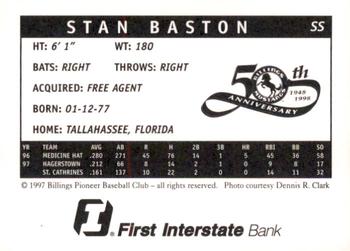 1998 Billings Mustangs #NNO Stan Baston Back