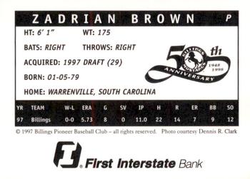 1998 Billings Mustangs #NNO Zadrian Brown Back