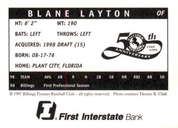 1998 Billings Mustangs #NNO Blane Layton Back