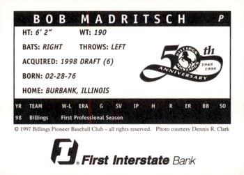 1998 Billings Mustangs #NNO Bob Madritsch Back