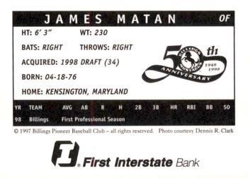 1998 Billings Mustangs #NNO James Matan Back