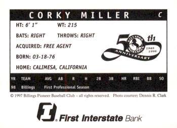 1998 Billings Mustangs #NNO Corky Miller Back