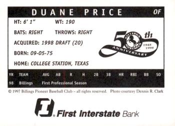 1998 Billings Mustangs #NNO Duane Price Back