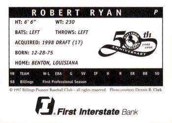 1998 Billings Mustangs #NNO Robert Ryan Back