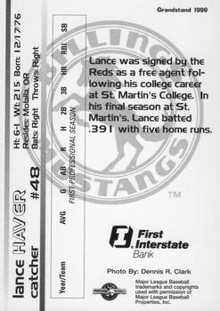 1999 Grandstand Billings Mustangs #NNO Lance Haver Back