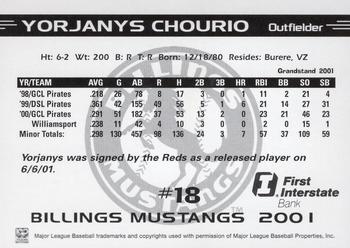 2001 Grandstand Billings Mustangs #NNO Yorjanys Chourio Back