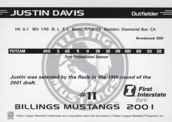 2001 Grandstand Billings Mustangs #NNO Justin Davis Back