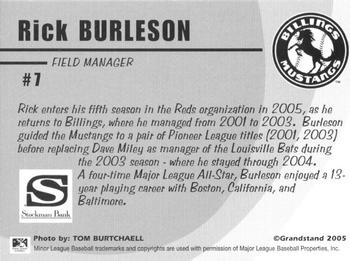 2005 Grandstand Billings Mustangs #NNO Rick Burleson Back