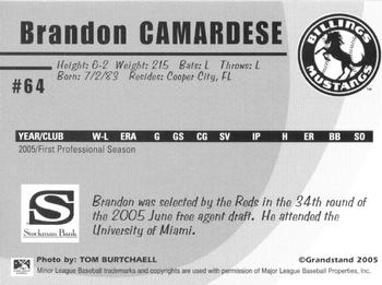 2005 Grandstand Billings Mustangs #NNO Brandon Camardese Back