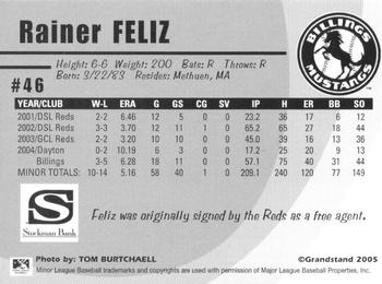 2005 Grandstand Billings Mustangs #NNO Rainer Feliz Back