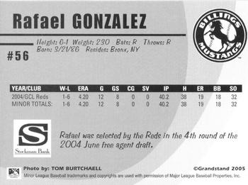 2005 Grandstand Billings Mustangs #NNO Rafael Gonzalez Back