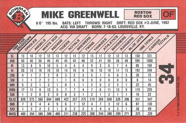 1989 Bowman - Collector's Edition (Tiffany) #34 Mike Greenwell Back