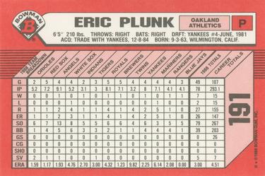 1989 Bowman - Collector's Edition (Tiffany) #191 Eric Plunk Back
