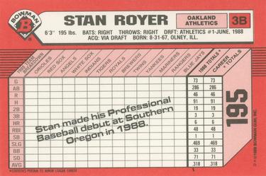 1989 Bowman - Collector's Edition (Tiffany) #195 Stan Royer Back
