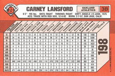 1989 Bowman - Collector's Edition (Tiffany) #198 Carney Lansford Back