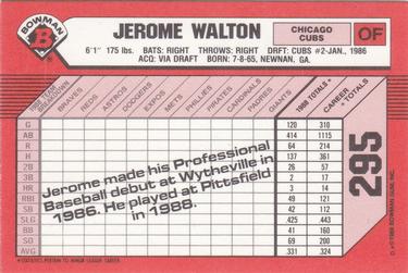 1989 Bowman - Collector's Edition (Tiffany) #295 Jerome Walton Back