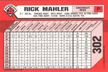 1989 Bowman - Collector's Edition (Tiffany) #302 Rick Mahler Back