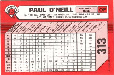 1989 Bowman - Collector's Edition (Tiffany) #313 Paul O'Neill Back