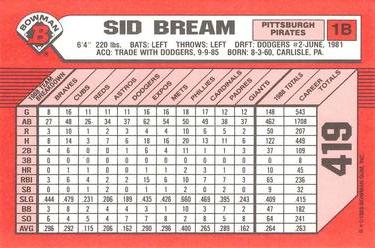 1989 Bowman - Collector's Edition (Tiffany) #419 Sid Bream Back