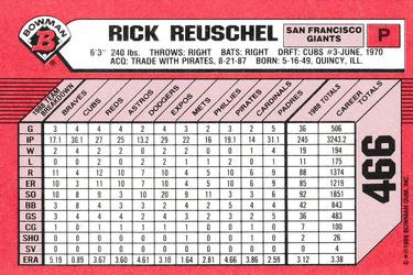 1989 Bowman - Collector's Edition (Tiffany) #466 Rick Reuschel Back