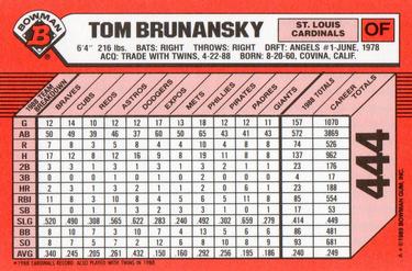 1989 Bowman - Collector's Edition (Tiffany) #444 Tom Brunansky Back