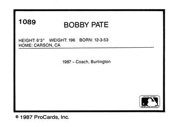 1987 ProCards #1089 Bobby Pate Back