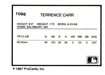 1987 ProCards #1096 Terence Carr Back