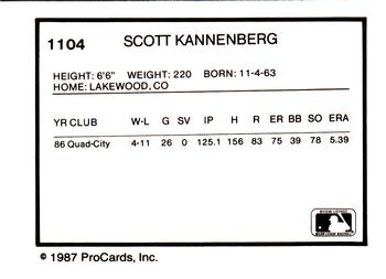 1987 ProCards #1104 Scott Kannenberg Back