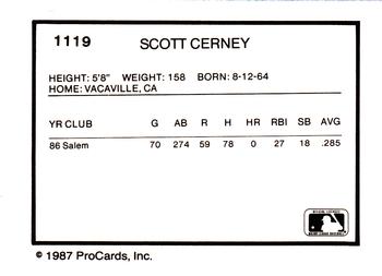 1987 ProCards #1119 Scott Cerny Back