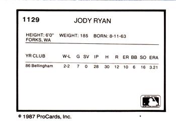 1987 ProCards #1129 Jody Ryan Back